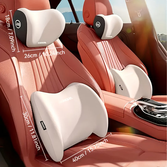 Car Headrest and Lumbar Support Set Ergonomic High-Density Sponge Cushion for Long Distance Driving Neck Pillow Back Support Comfortable Upgrade for All Seasons Brown Black Gray Pink Blue