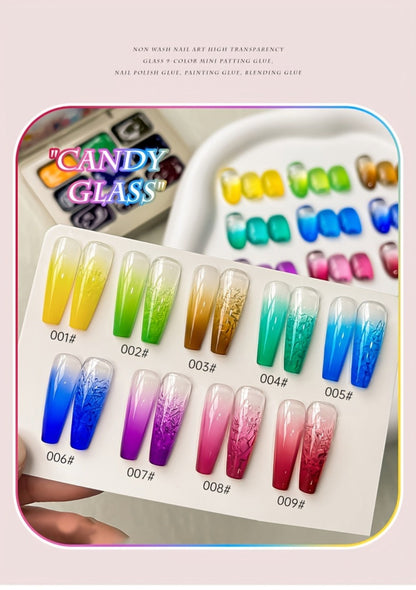 Candy Glass Gel Nail Polish Set 9 Colors Gradient Effect — Fall Winter Shades Translucent Glass-Like Finish Long-Lasting Durable Nail Art for Salon & Home Manicure Gift Women