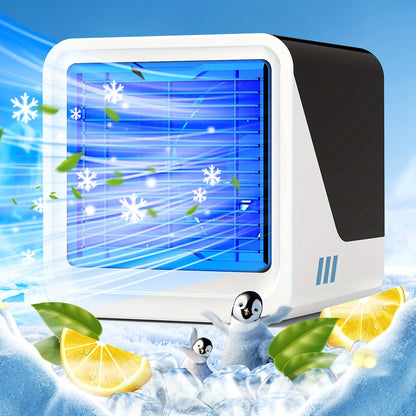 Portable Air Cooler 3-in-1 Mini Personal Air Conditioner Humidifier Fan with Atmosphere Light USB Powered Desktop Evaporative Cooler for Home Office Bedroom Travel Blue Black Green