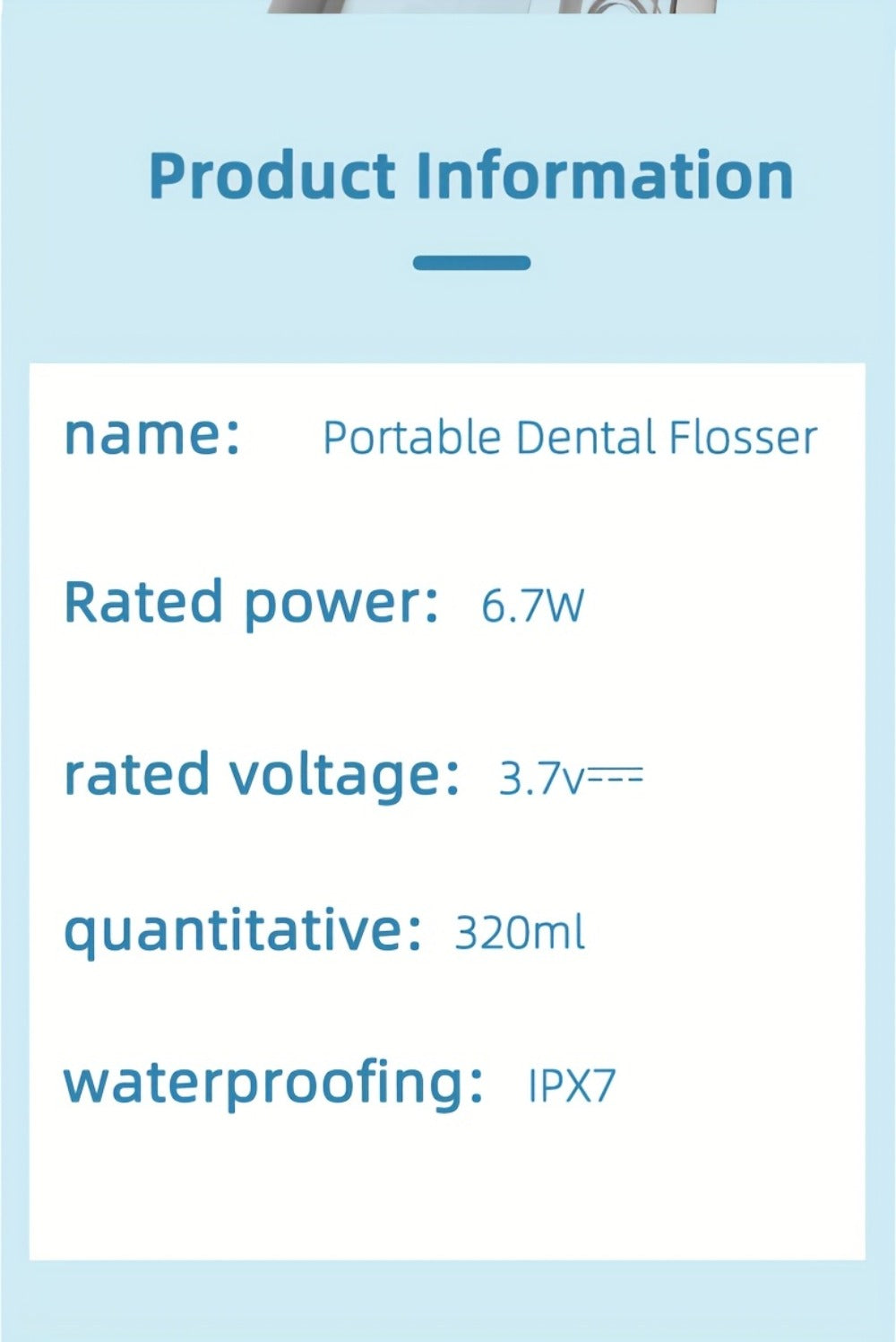 320ml USB-C Rechargeable Water Flosser with Four Nozzles, IPX7 Marking and Four Gradient Color Options