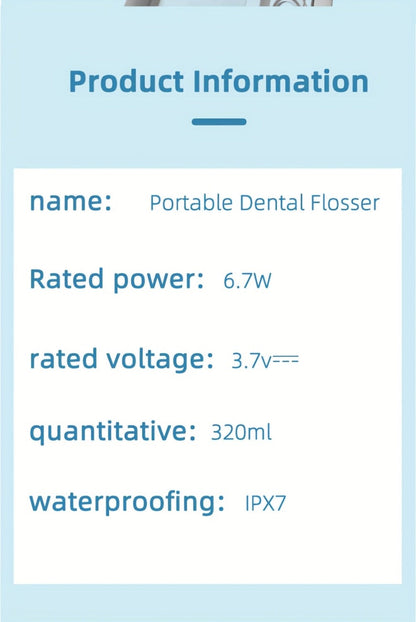 320ml USB-C Rechargeable Water Flosser with Four Nozzles, IPX7 Marking and Four Gradient Color Options