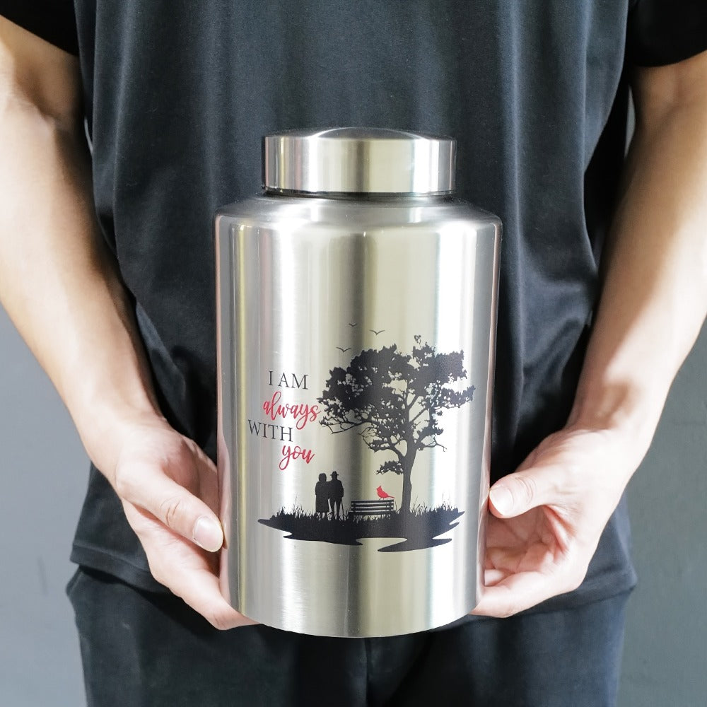 Cremation Urns for Human Ashes Large – Stainless Steel Memorial Urn Holds 220 lbs, Decorative Butterfly Cardinal Fairy Design, Screw Lid & Seal Ring, Velvet Pouch Included, Adult Funeral Keepsake Urn