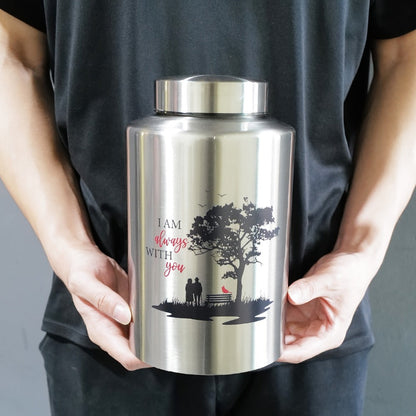 Cremation Urns for Human Ashes Large – Stainless Steel Memorial Urn Holds 220 lbs, Decorative Butterfly Cardinal Fairy Design, Screw Lid & Seal Ring, Velvet Pouch Included, Adult Funeral Keepsake Urn