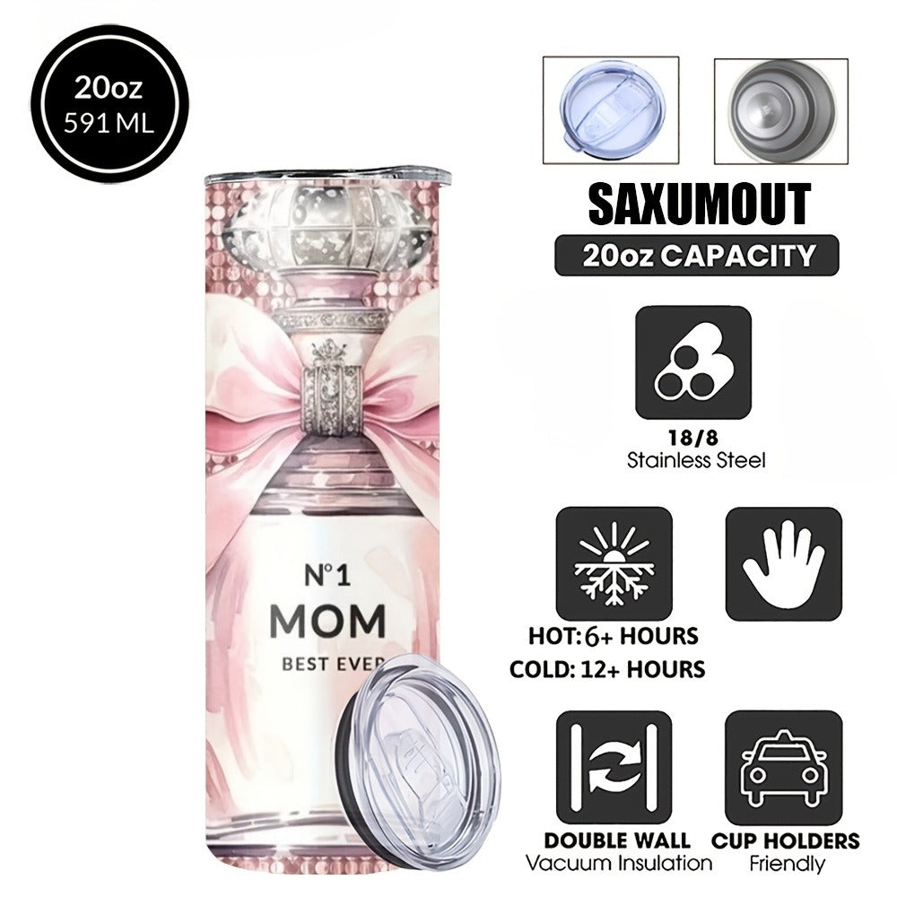Insulated Tumbler 20oz Mom's Best Ever Graphic in Pink 304 Stainless Steel with Lid and Straw