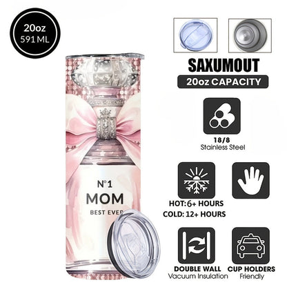 Insulated Tumbler 20oz Mom's Best Ever Graphic in Pink 304 Stainless Steel with Lid and Straw