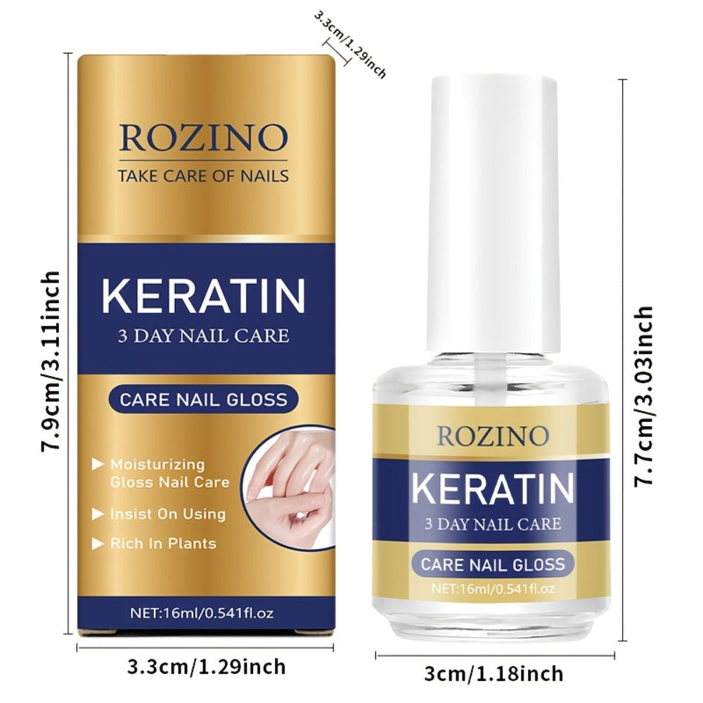 Three-Piece Keratin-Labeled Nail Care Gloss Set in Clear Bottles for Fingernail and Toenail Application