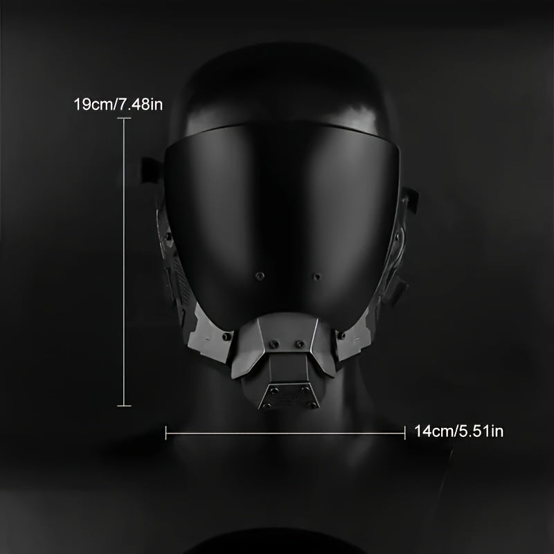 Black Reflective Cyberpunk Costume Mask with Full-Face Visor and Detachable Mechanical Lower Panel