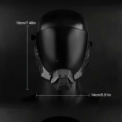 Black Reflective Cyberpunk Costume Mask with Full-Face Visor and Detachable Mechanical Lower Panel