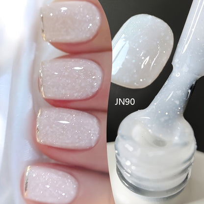 Jelly Gel Nail Polish Translucent 10ml – Glass Nail Look, 30-Day Soak-Off Semi-Permanent UV LED, Milky White Snow Glitter Pink Nude Shades, Buildable Salon Quality for Women
