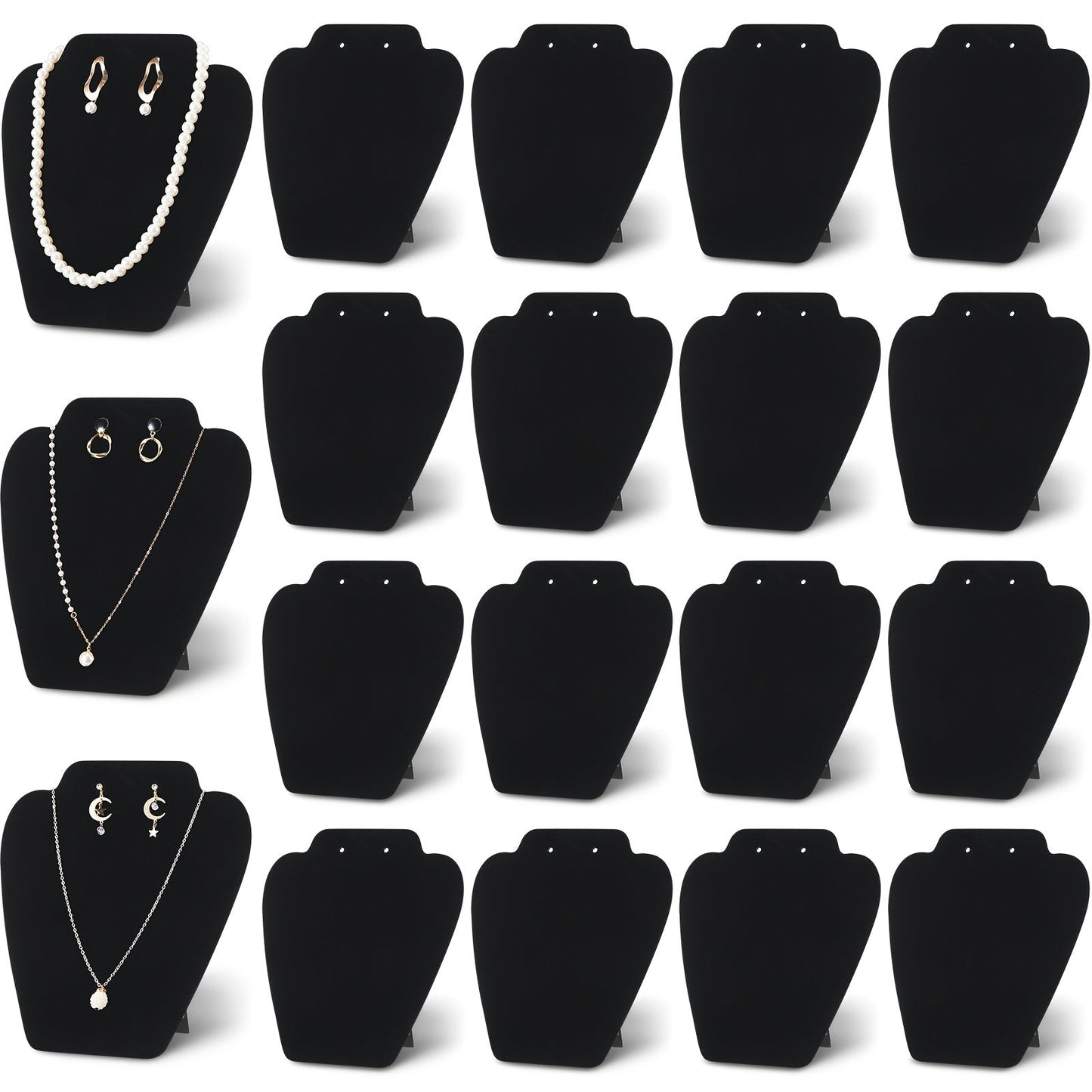 24-Piece Jewelry Display Easel Set with Black Velvet-Labeled Panels, Graduated Sizes and Folding Supports