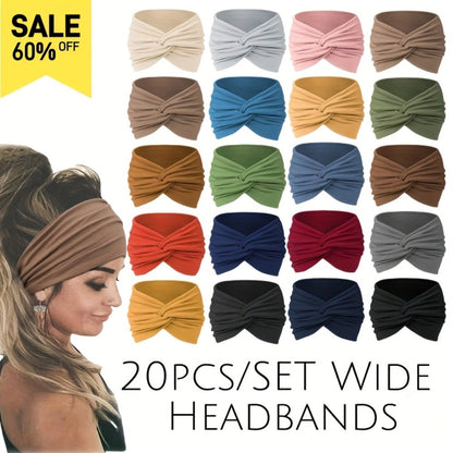 Twenty-Piece Wide Knot Headband Assortment in Protected Solid Colors for Everyday Hair Styling