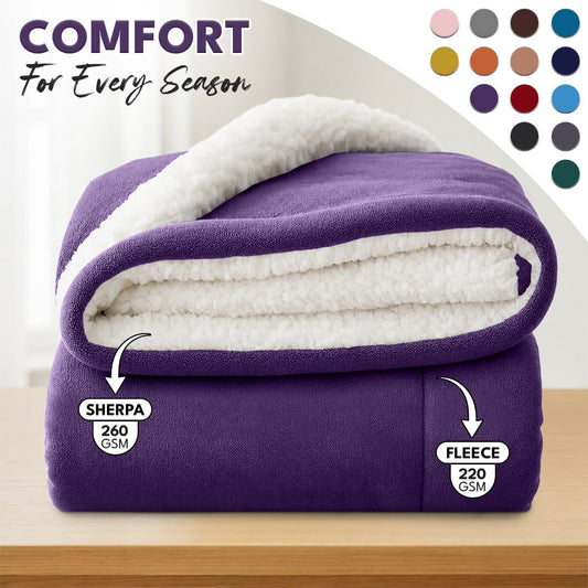 Sherpa Flannel Blanket – Double-Layer Ultra Soft Warm Throw for Bed, Sofa & Bedroom Decor, Better Sleep, 14 Colors, 3 Sizes