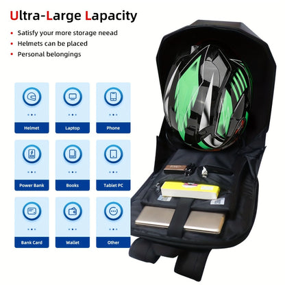 LED Motorcycle Backpack with Display Screen, Hard Shell Helmet Bag, USB Charging Port, 48x48 Dot Matrix Smart Riding Backpack, Large 19-Inch Laptop Compartment, Multiple Colors