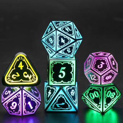 RGB LED DND Dice Set Rechargeable 7pcs, Illuminated Polyhedral Dice with Type-C Charging Case for D&D RPG Tabletop Games