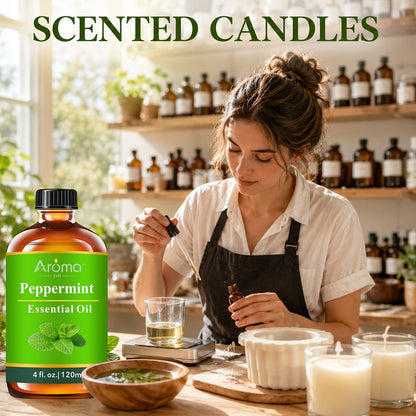 Essential Oil Peppermint 120ml or 10ml Ceramic-Stone Set for Diffuser, Candle and Car Fragrance
