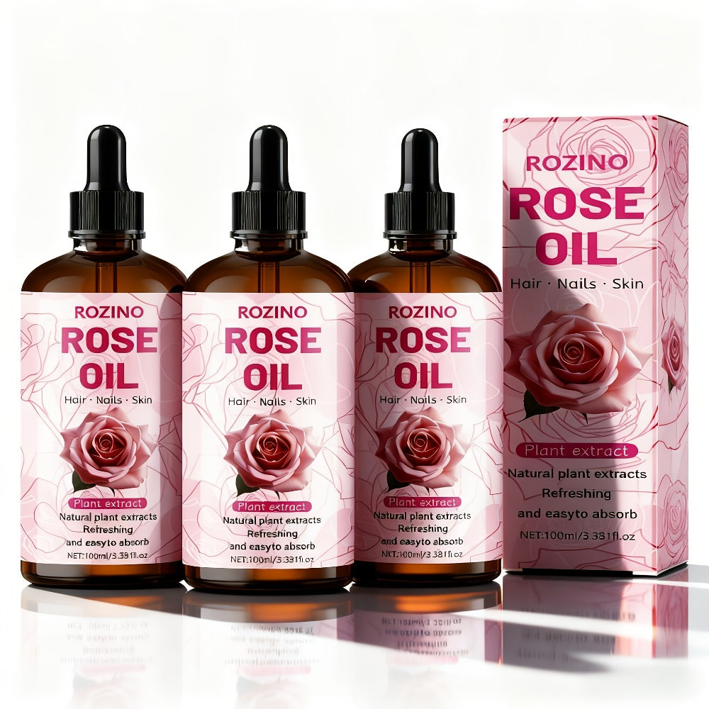 Essential Oil Rose 100ml or 3-Bottle Value Pack with Dropper for Massage, Shower and External Care
