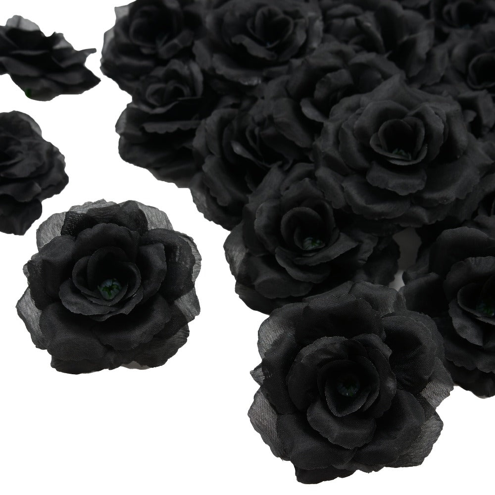 Artificial Silk-Labeled Rose Heads with 6-Inch Detachable Stems, 50-Piece Set in Black, Red or Wine Red