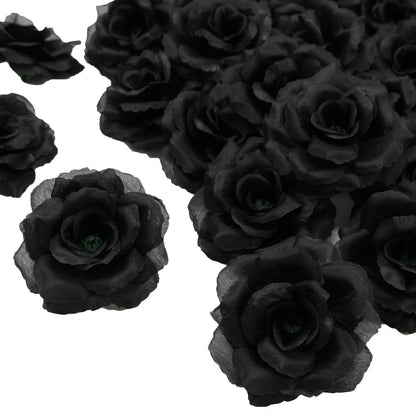 Artificial Silk-Labeled Rose Heads with 6-Inch Detachable Stems, 50-Piece Set in Black, Red or Wine Red