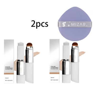 Two-Piece Color-Adapting Foundation Stick Set with Built-In Brush, Puff and Three Shade Options