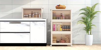 Storage Cabinet 49cm Foldable Rolling Organizer with Translucent Doors and Two to Five Layers