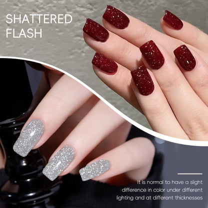 Gel Nail Polish 2-Piece Shattered-Flash Set in Silvery Red No.104 and No.105 Gilt Bottles for Nail Art