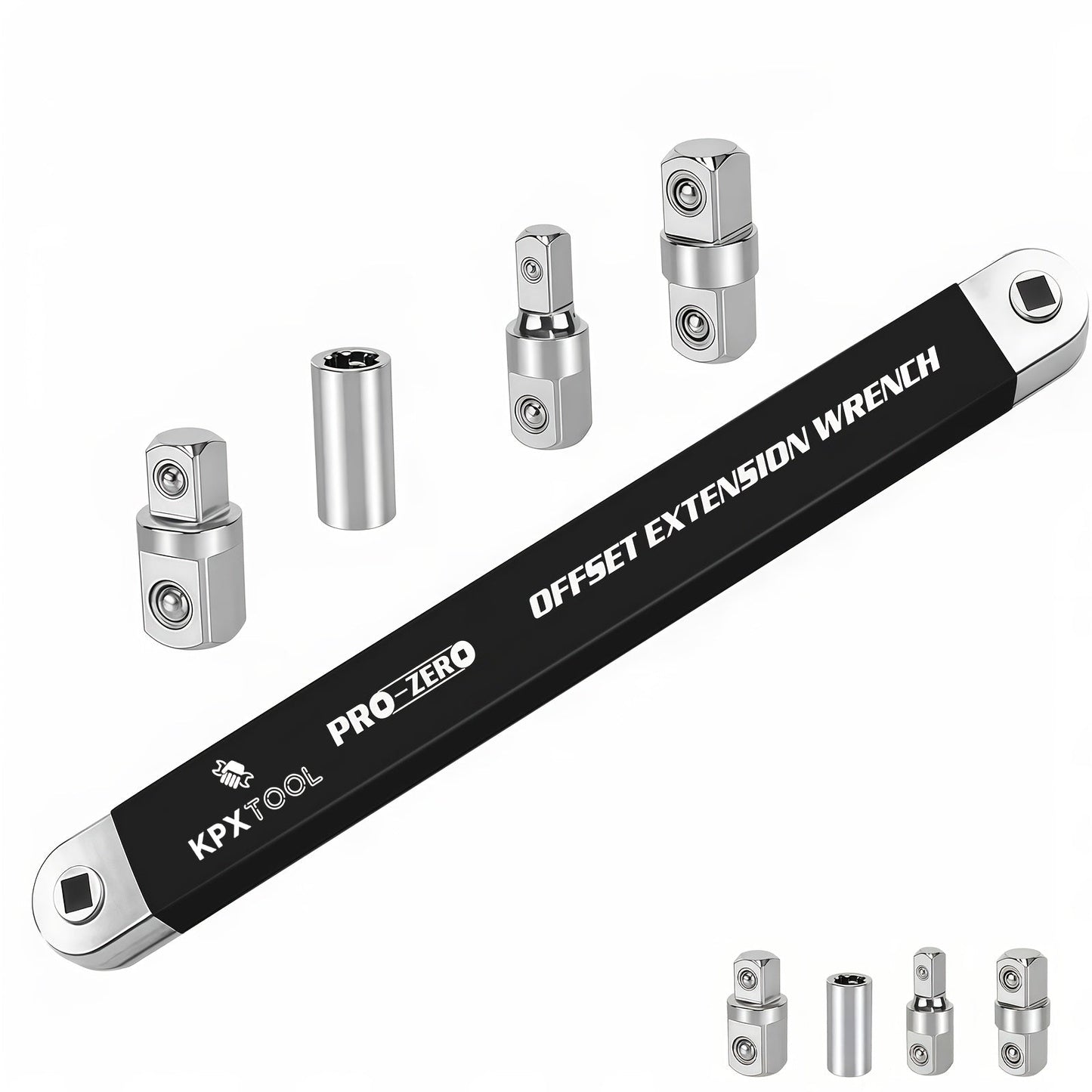 Ratchet Wrench Set 2-in-1 Multi-Function Offset Extension | 1/2" 1/4" 3/8" Square Head Adapters | 180° Swivel High Torque Non-Slip Handle | Durable Metal Automotive Repair Hand Tool