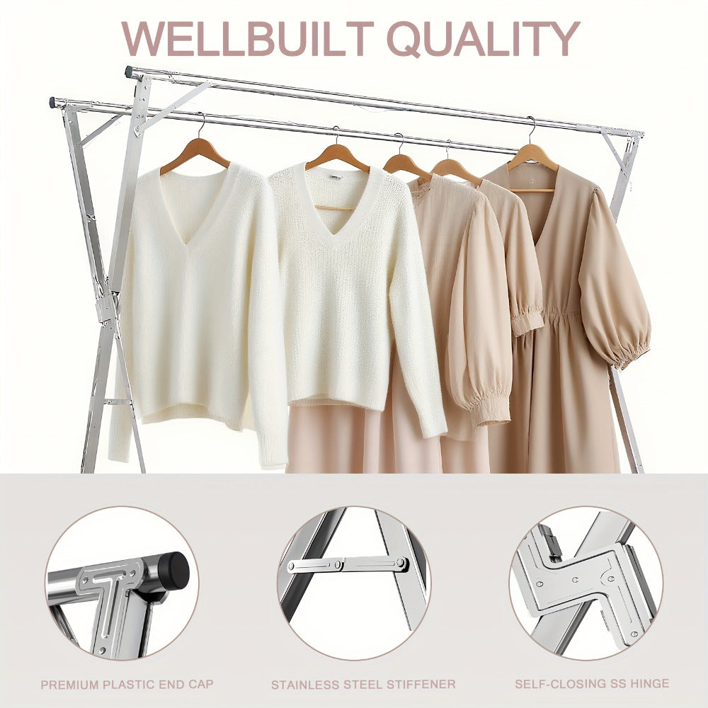 Clothes Drying Rack Foldable with Extendable Rod & Windproof Hooks — Space-Saving High-Capacity Metal Laundry Rack for Indoor, Outdoor, Balcony & Laundry Room | Multiple Sizes
