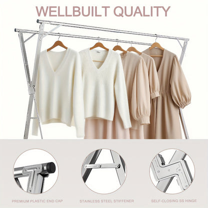 Clothes Drying Rack Foldable with Extendable Rod & Windproof Hooks — Space-Saving High-Capacity Metal Laundry Rack for Indoor, Outdoor, Balcony & Laundry Room | Multiple Sizes