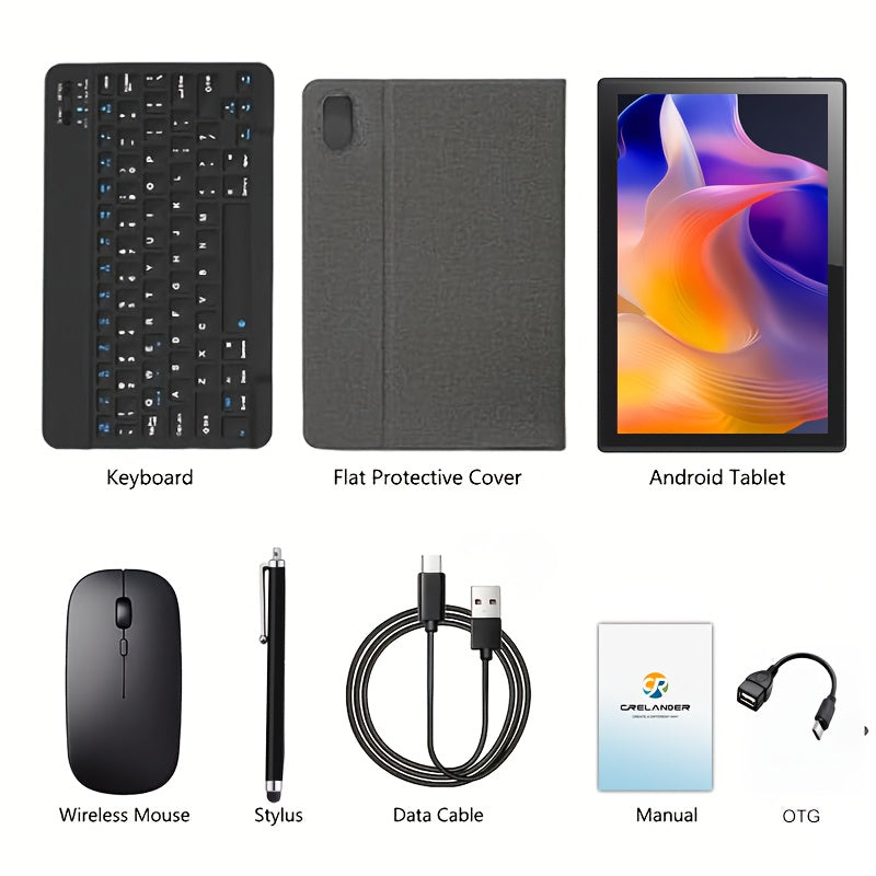 Tablet with Keyboard 10 Inch Android, 6GB RAM 128GB ROM 1TB Expandable, 5G/2.4G Dual-Band Wi-Fi MTK Quad-Core, 1280x800 HD Touchscreen 5+8MP Dual Camera Type-C, Complete Bundle with Keyboard Case Mouse Stylus for Work Study – Grey Pink
