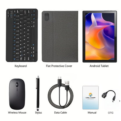 Tablet with Keyboard 10 Inch Android, 6GB RAM 128GB ROM 1TB Expandable, 5G/2.4G Dual-Band Wi-Fi MTK Quad-Core, 1280x800 HD Touchscreen 5+8MP Dual Camera Type-C, Complete Bundle with Keyboard Case Mouse Stylus for Work Study – Grey Pink
