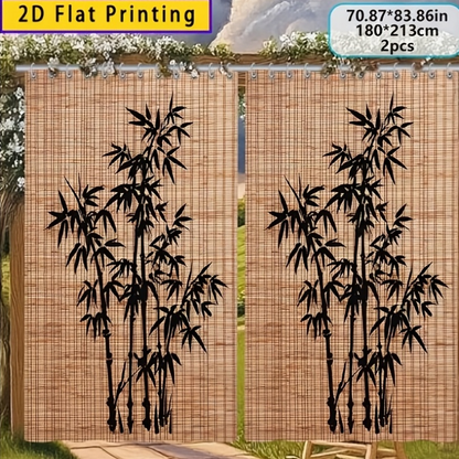 Chinese Bamboo Pattern Blackout Curtain Panels in Three Size and Panel-Count Checkout Options