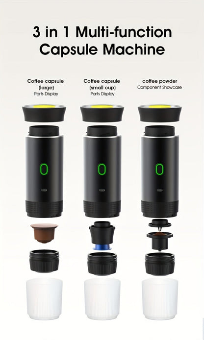 Portable Capsule Coffee Machine USB Rechargeable One-Touch Brewing Compact Automatic Espresso Maker for Travel Office Dorm Room Under 1L Stylish Transparent Design for Coffee Lovers Black White