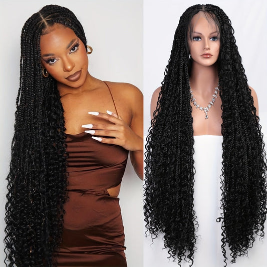 Bohemian Box Braids Wig 360 Full Lace Knotless Goddess 36 Inch Lightweight Breathable | 4 Colors Natural Black Honey Blonde Burgundy Women Daily Party Protective Style