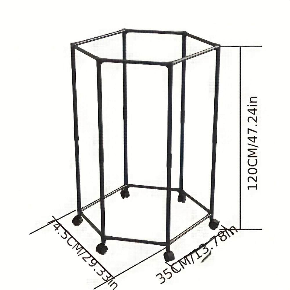 Rotating Hexagonal Garment Rack with Six-Sided Hanging Frame, Casters and Black or White Mesh-Bag Options