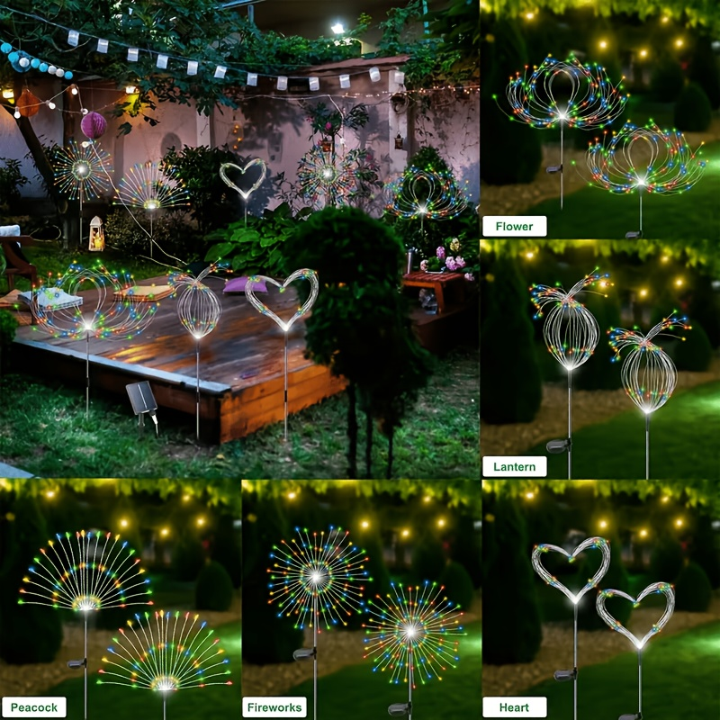 Solar Fireworks Lights 480 LED 8-Pack, IPX4 Waterproof 8 Modes