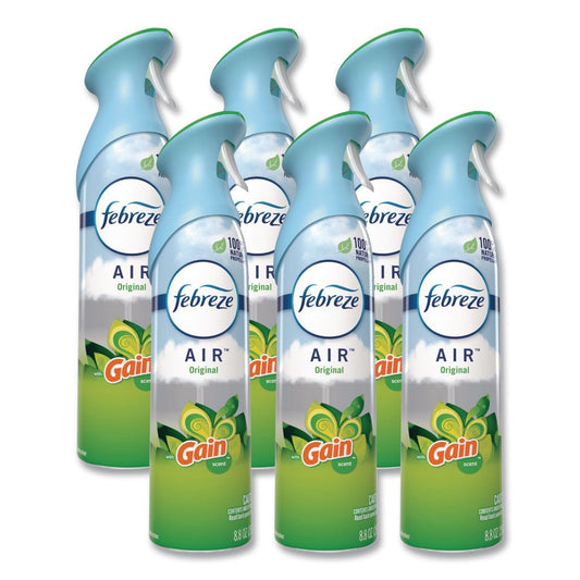 Febreze AIR Gain Original Air Freshener Spray 8.8oz 6-Pack Carton – Odor Eliminator, 100% Natural Propellant