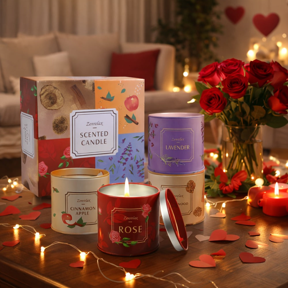 30oz Four-Scent Candle Set in Metal Jars with Fitted Lids, Single-Set or Two-Set Package Options