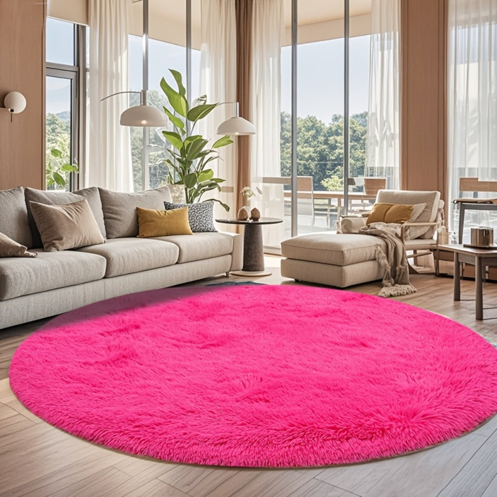 Area Rug Fluffy Faux-Fur Shag in Solid, Tie-Dye and Ombre Colors with Six Retained Room Sizes