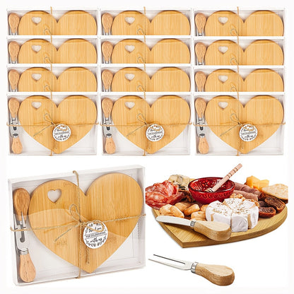 Mini Heart Charcuterie Board Set 6/12 Pack – Wood Cheese Board with Knives Bridal Shower Favor Thank You Gift Box for Wedding Birthday Valentine Christmas Party Guest Bamboo Acacia