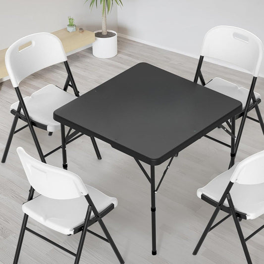 Square Folding Table 34" Bi-Fold HDPE Top 330 lbs Capacity Rust-Resistant Frame with Carry Handle for Party, Wedding, Camping & Indoor Use
