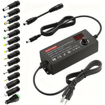Adjustable 4–24V AC/DC Power Adapter with 48W Label, LCD Readout, Knob and Polarity Converter Set