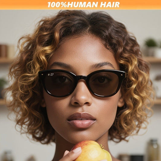 Water Wave Lace Front Wig Human Hair 13x4 4/27 Highlight Ombre Blonde 10 Inch | Brazilian Curly Short Bob Full Lace Frontal Natural Hairline Women