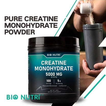 Creatine Monohydrate Powder 5000mg Per Serving 500g Pure Micronized Unflavored - Pre & Post Workout Supplement for Muscle Strength, Power & Recovery - Fast Dissolving 100 Servings