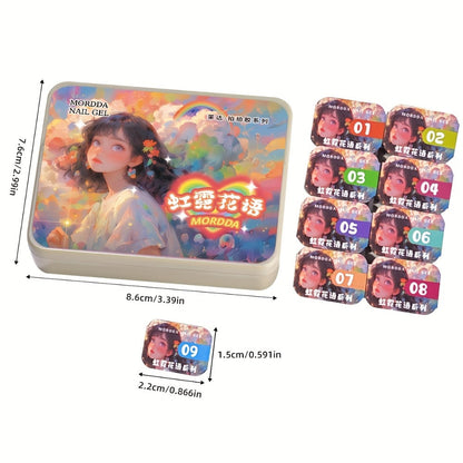 Gel Nail Polish MORDDA Nine-Color Rainbow Grid Set for Gradient and Ombre Manicure Art in One Compact Case