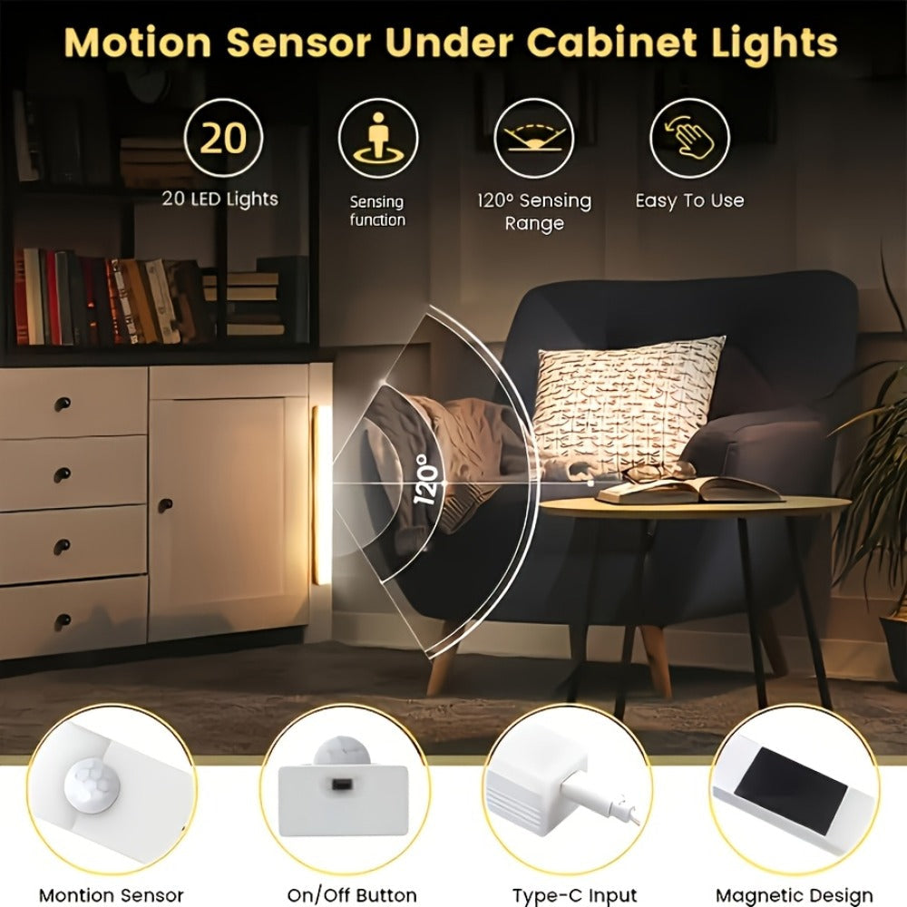 USB-C Rechargeable Motion Sensor LED Light Bar Sets in 10, 20 or 30cm Sizes and 6-, 9- or 12-Packs