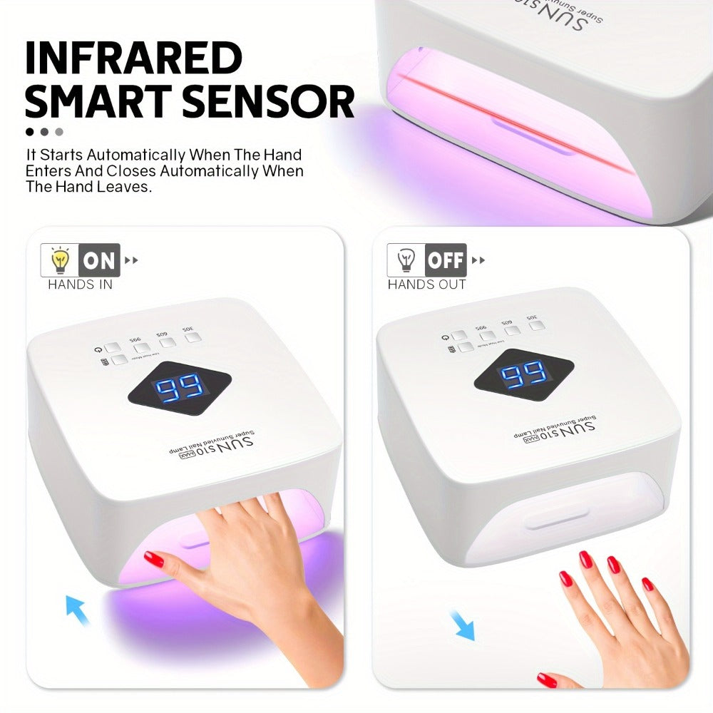 Rechargeable LED Nail Lamp in White with HD Display and SUN S10 MAX Source-Labeled Checkout Model