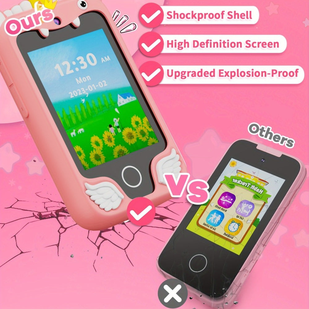 Unicorn Toy Phone in Pink or Purple with Dual Cameras, 25-Game Source Label and 8GB SD Card