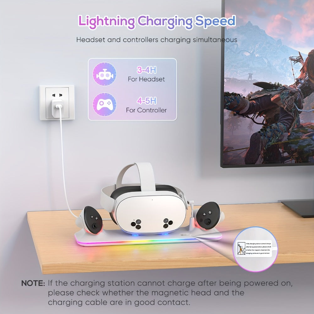 Meta Quest 3S / Quest 3 Charging Dock – PD 18W Fast Charging Station with RGB Light, Magnetic Charger Stand for Headset & Controllers, Includes 2 Rechargeable Batteries, Compatible with Oculus Quest 3S