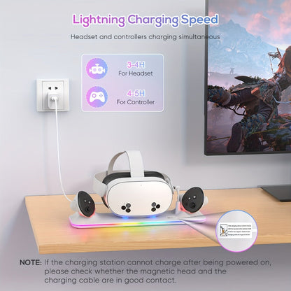Meta Quest 3S / Quest 3 Charging Dock – PD 18W Fast Charging Station with RGB Light, Magnetic Charger Stand for Headset & Controllers, Includes 2 Rechargeable Batteries, Compatible with Oculus Quest 3S