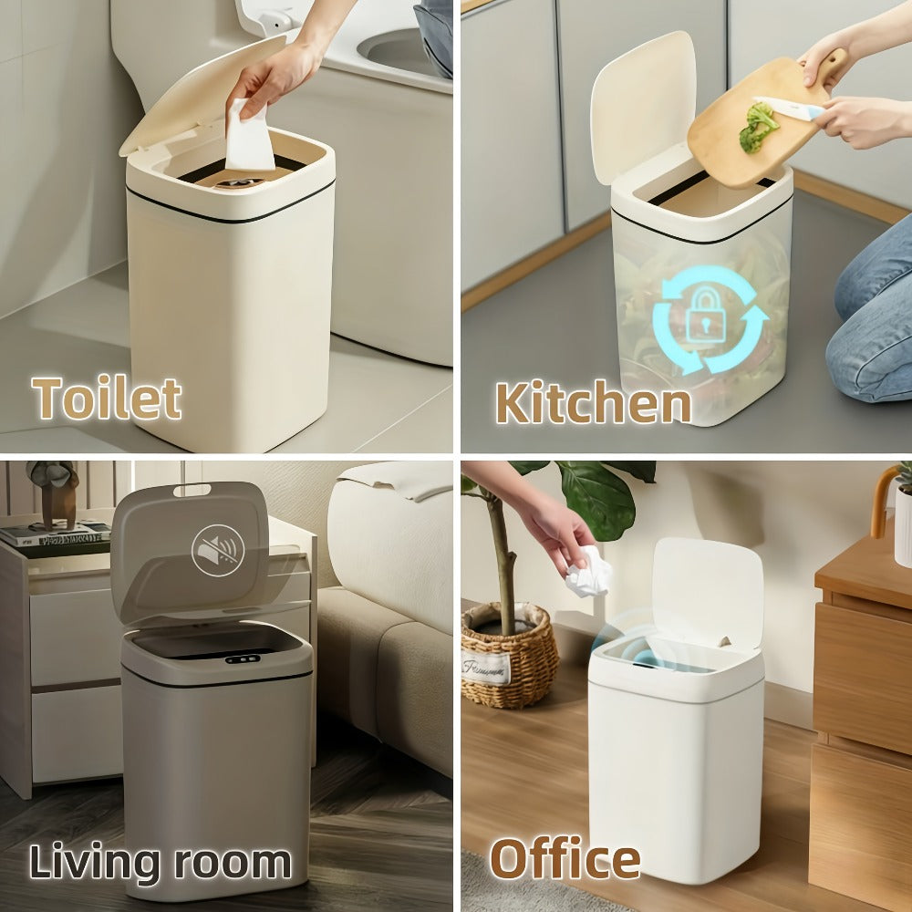Touchless Trash Can Automatic Sensor Lid Hands-Free – Infrared Motion Detection, Battery Powered Cordless, Smart Waste Bin for Kitchen Bathroom Office Bedroom Hotel, Modern White Design 2.91 Gal & 4.49 Gal